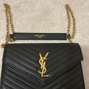 Saint Laurent Quilted Black Leather Bag with Gold Chain